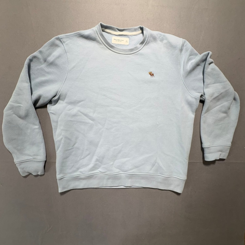 Abercrombie & Fitch Mens XL Light Blue Soft Fleece Crewneck Sweatshirt Moose